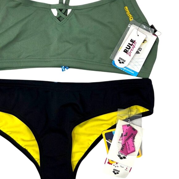 ARENA Women's Rule Breaker Be Bandeau Bikini Top Army Green, XL and Unique Brief - Picture 6 of 10